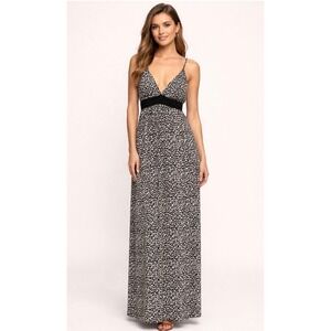 Romantic Leopard Print Maxi Dress Medium Black White Lace Racerback built in bra